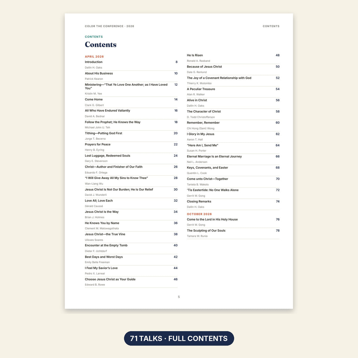 Color the Conference 2026 contents page