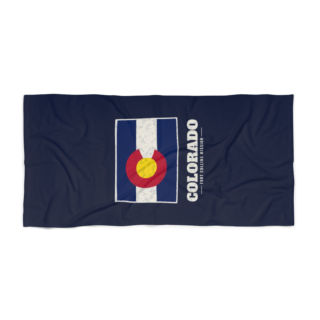 Colorado Fort Collins Mission flag map beach towel by Weak Things view 2