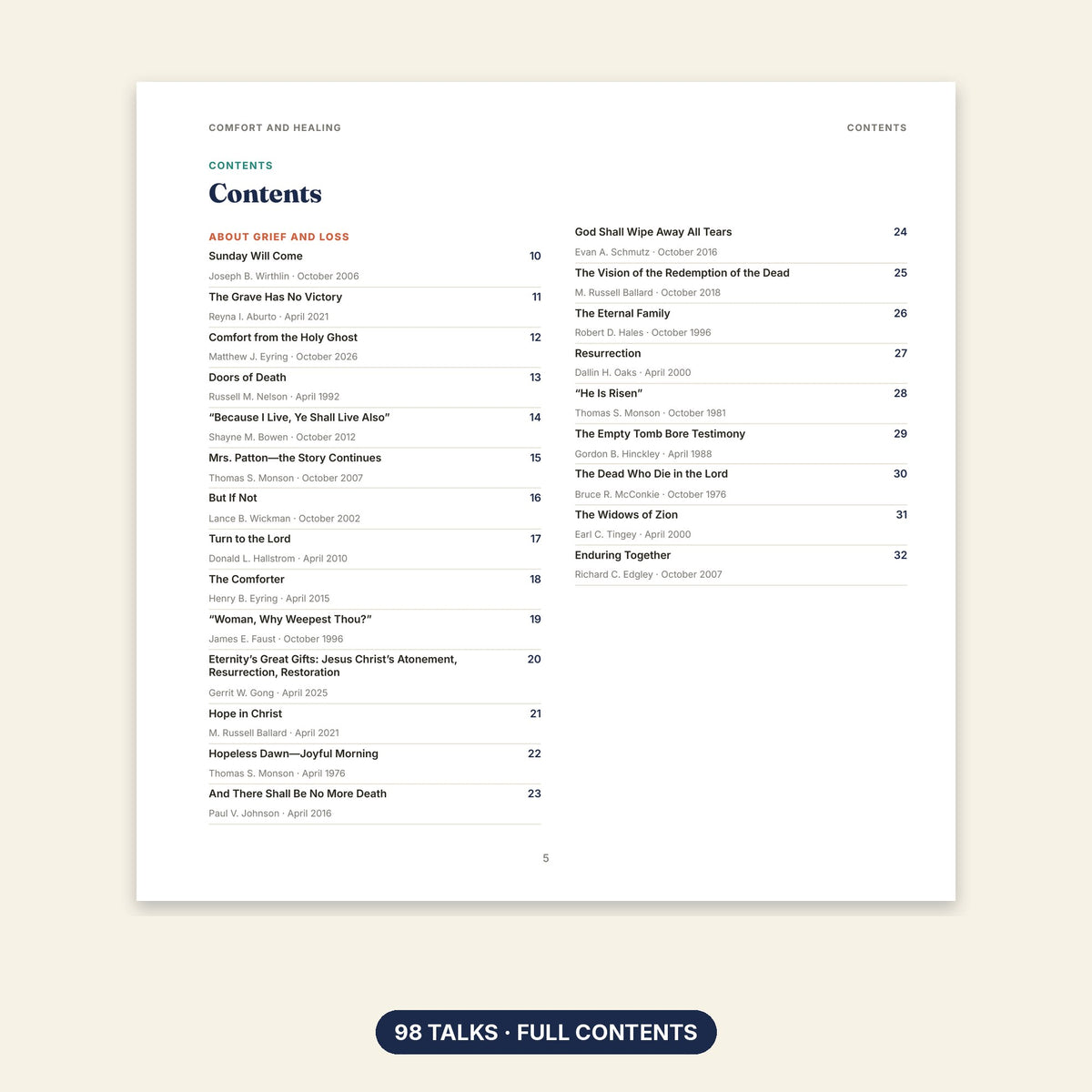 Comfort and Healing contents page
