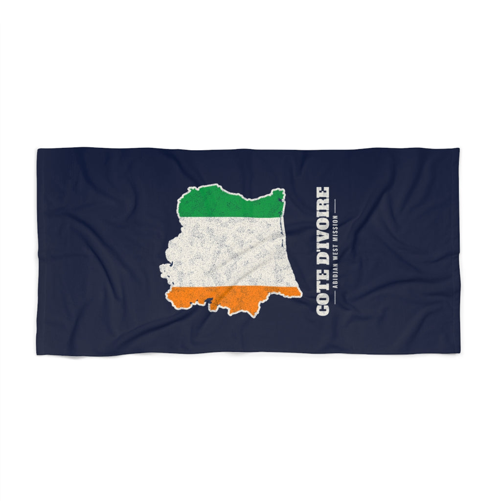 Cote d'Ivoire Abidjan West Mission flag map beach towel by Weak Things view 2