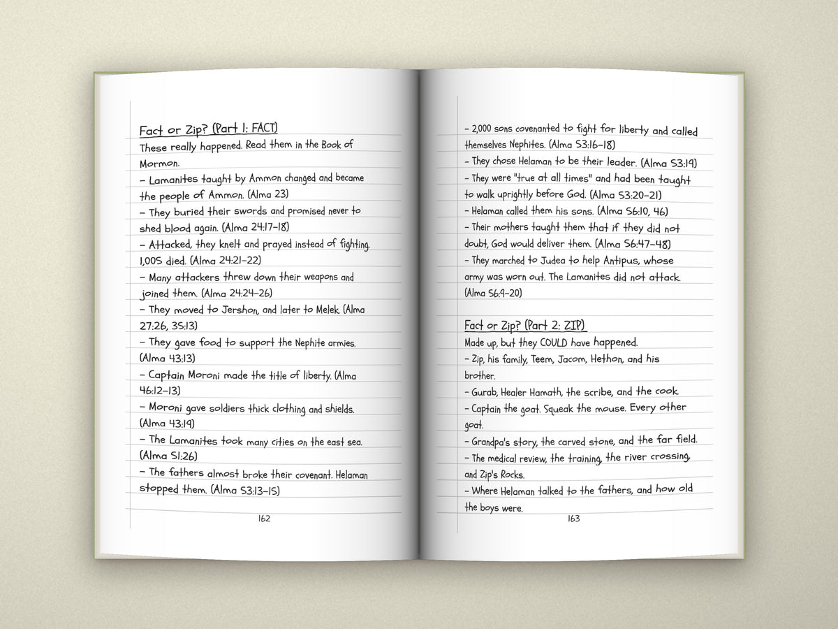 Diary of a Stripling Warrior Book 1 paperback open to pages 162–163