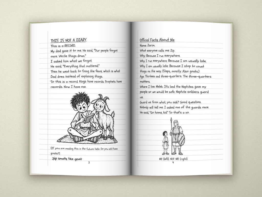 Diary of a Stripling Warrior Book 1 paperback open to pages 3–4