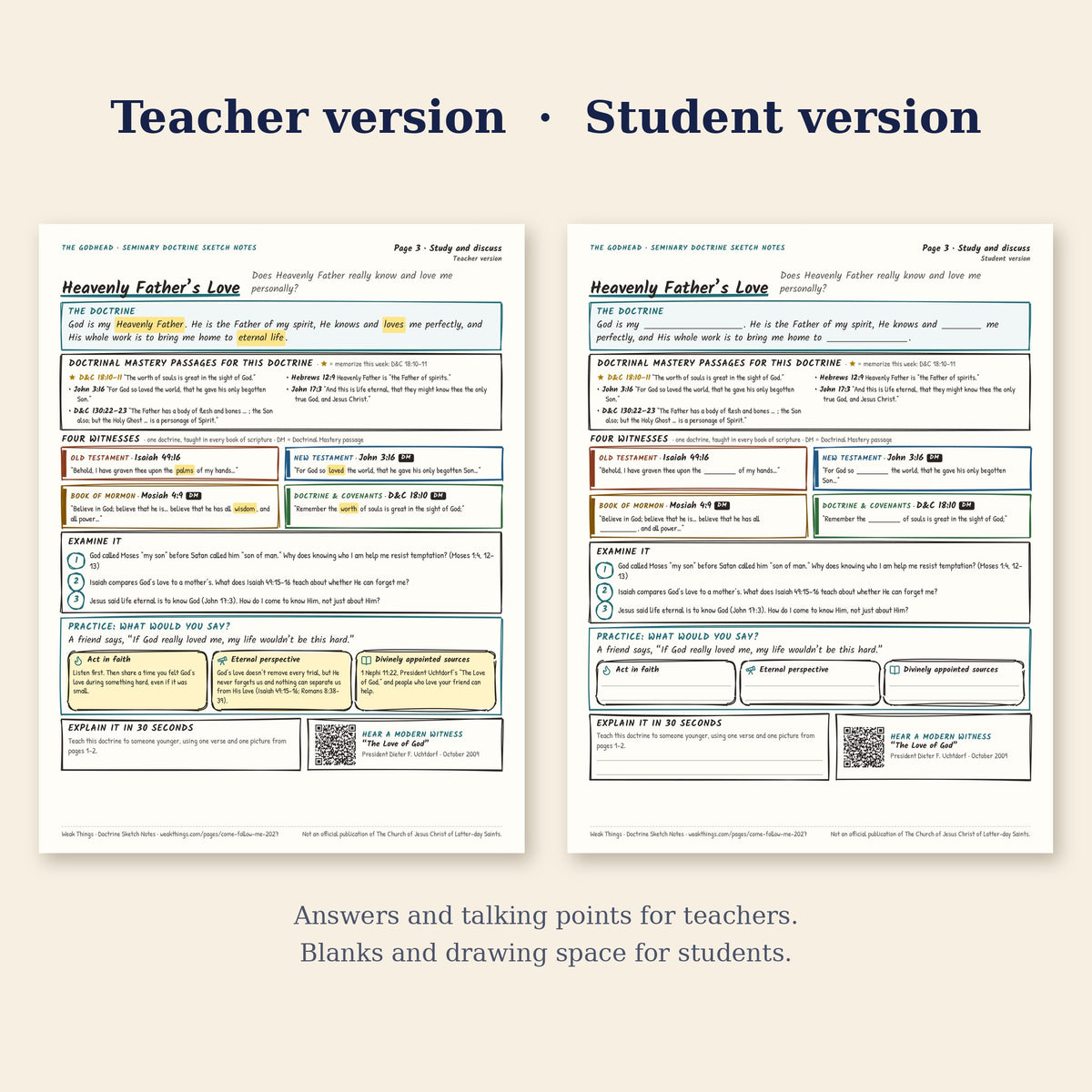 Teacher and student versions side by side