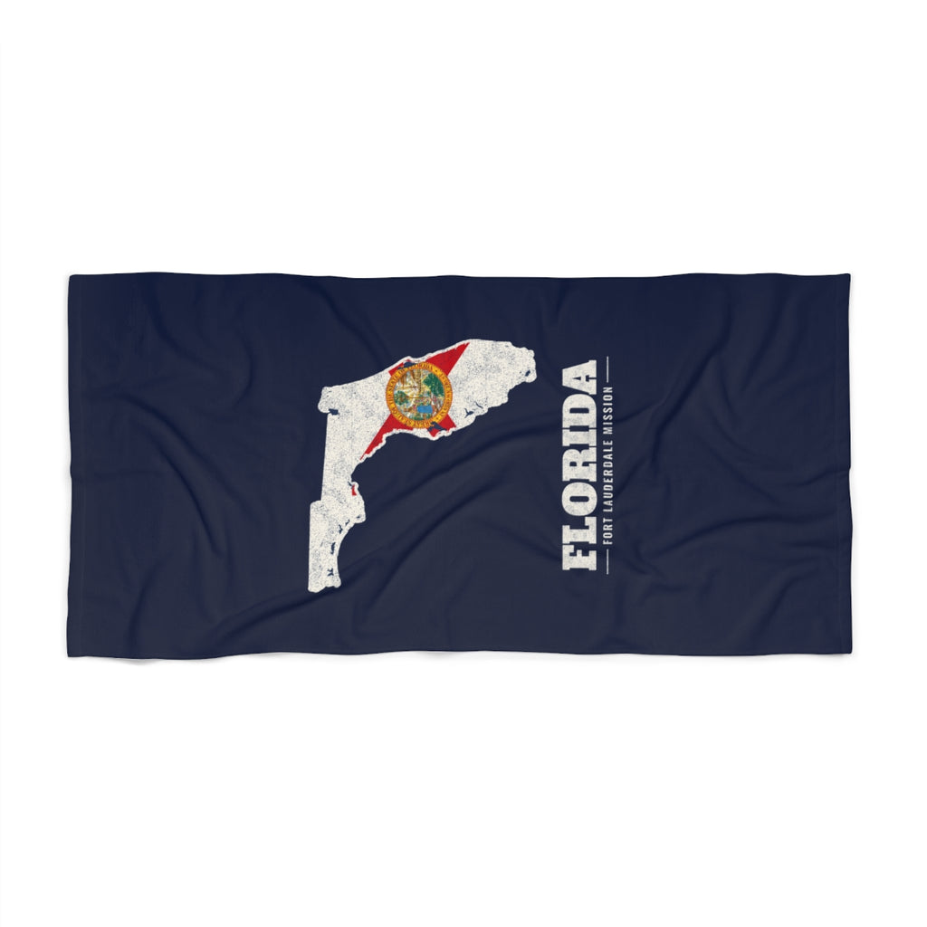 Florida Fort Lauderdale Mission flag map beach towel by Weak Things view 2