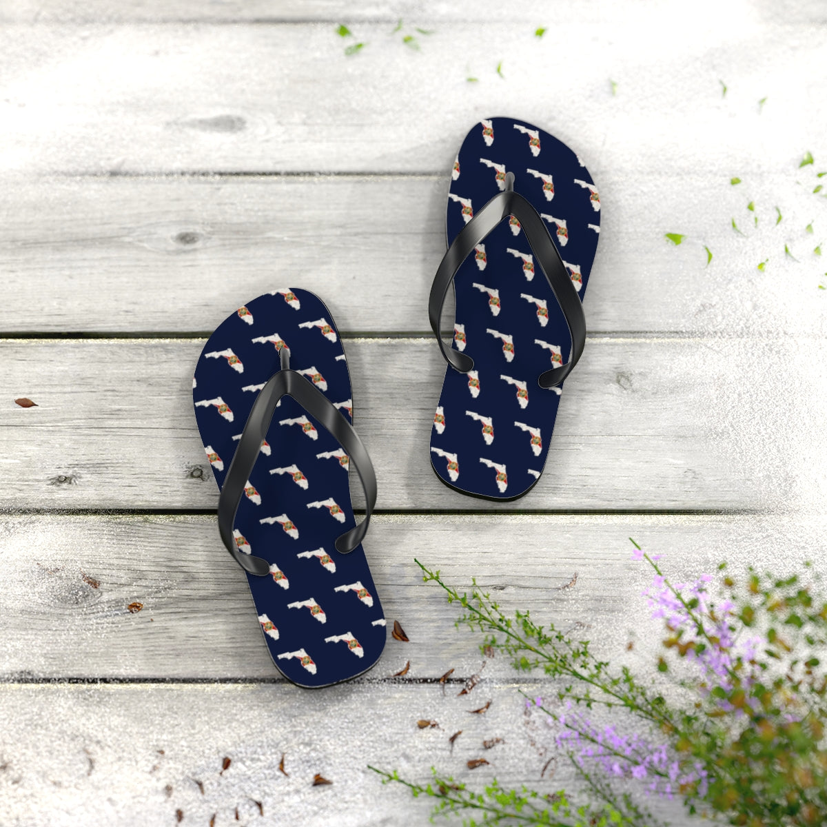 Florida Mission flag map flip flops by Weak Things