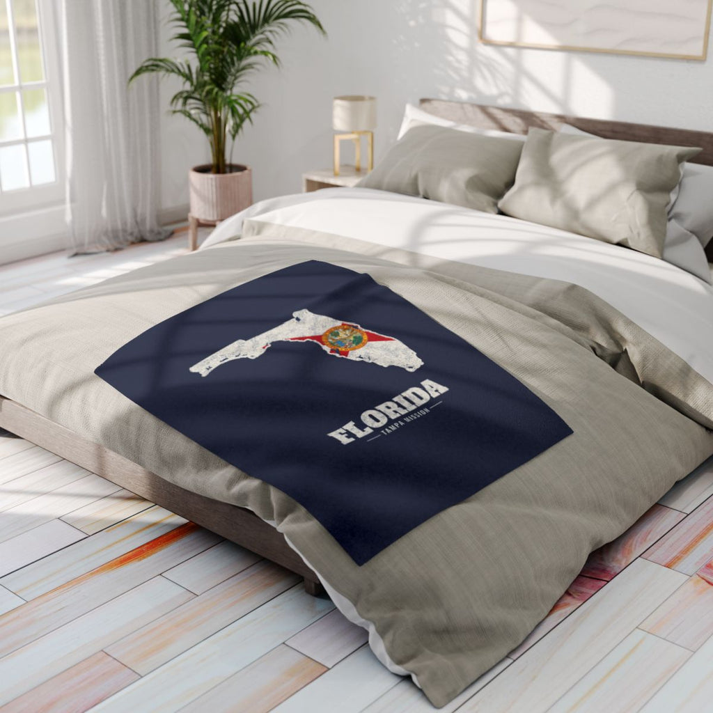 Florida Tampa Mission flag map fleece blanket by Weak Things view 4