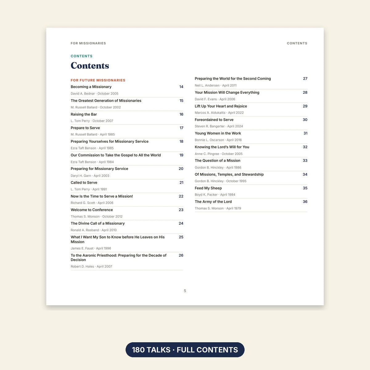For Missionaries contents page