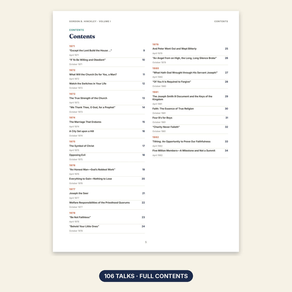 Gordon B. Hinckley Volume I contents page