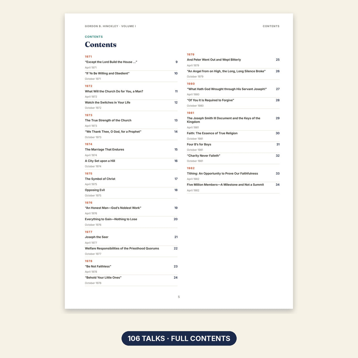 Gordon B. Hinckley Volume I contents page