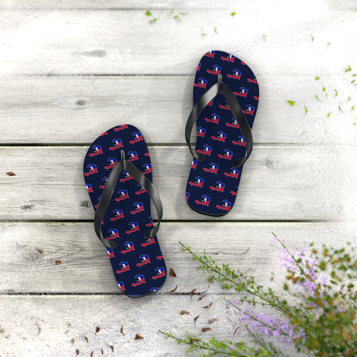Haiti Mission flag map flip flops by Weak Things