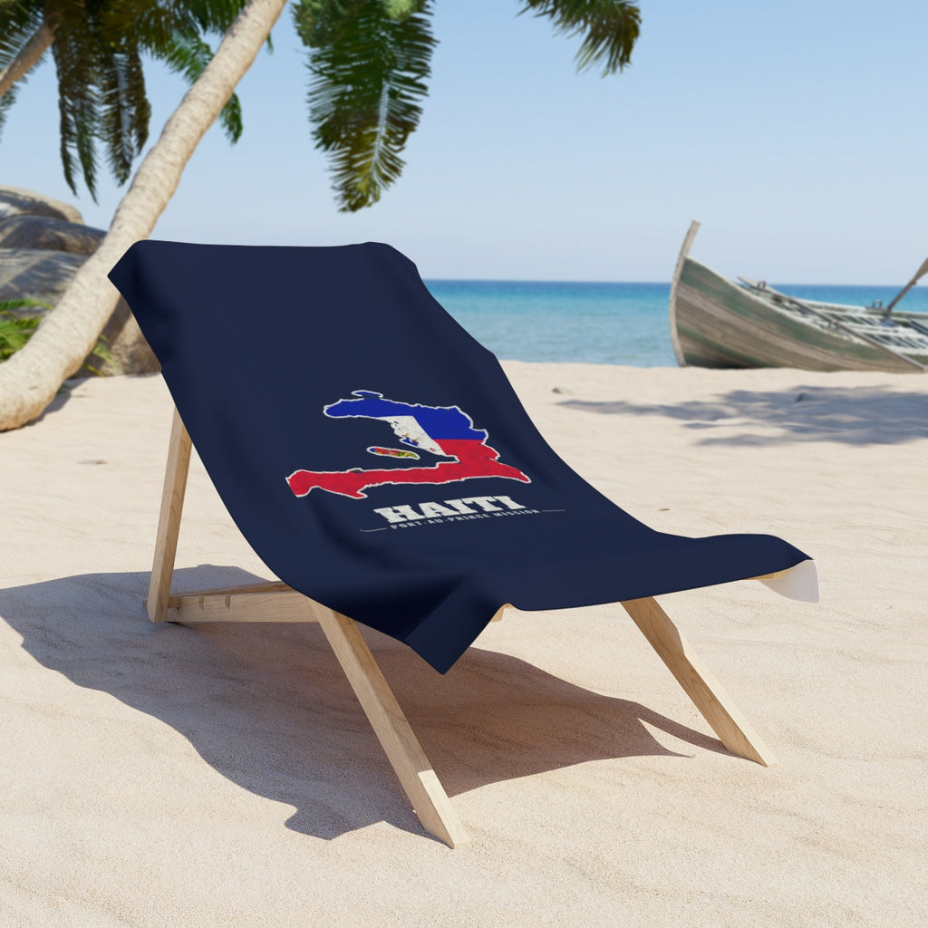 Haiti Port-au-Prince Mission flag map beach towel by Weak Things
