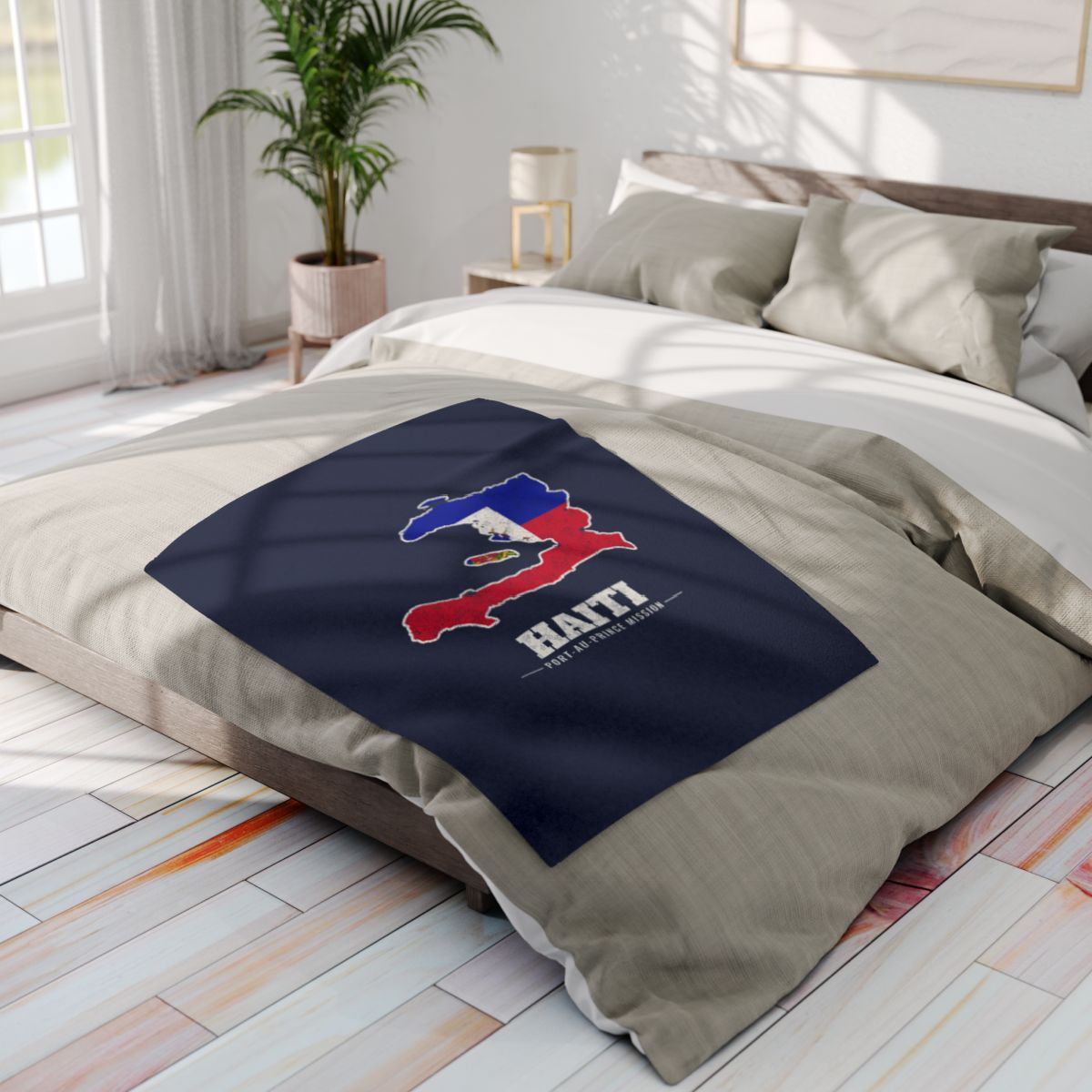 Haiti Port-au-Prince Mission flag map fleece blanket by Weak Things view 4
