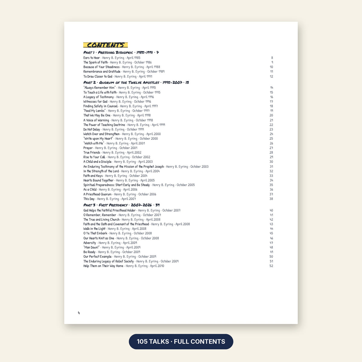 President Henry B. Eyring contents page