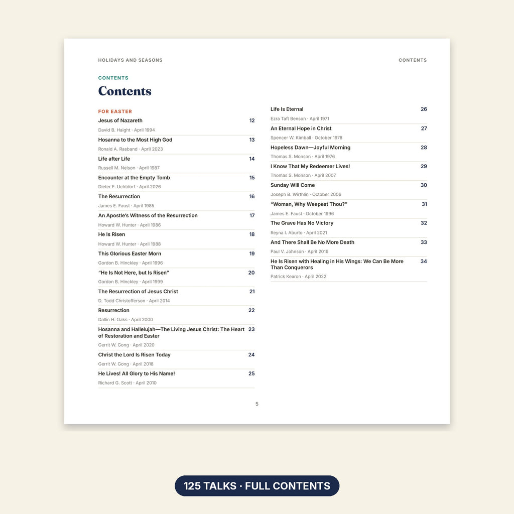 Holidays and Seasons contents page