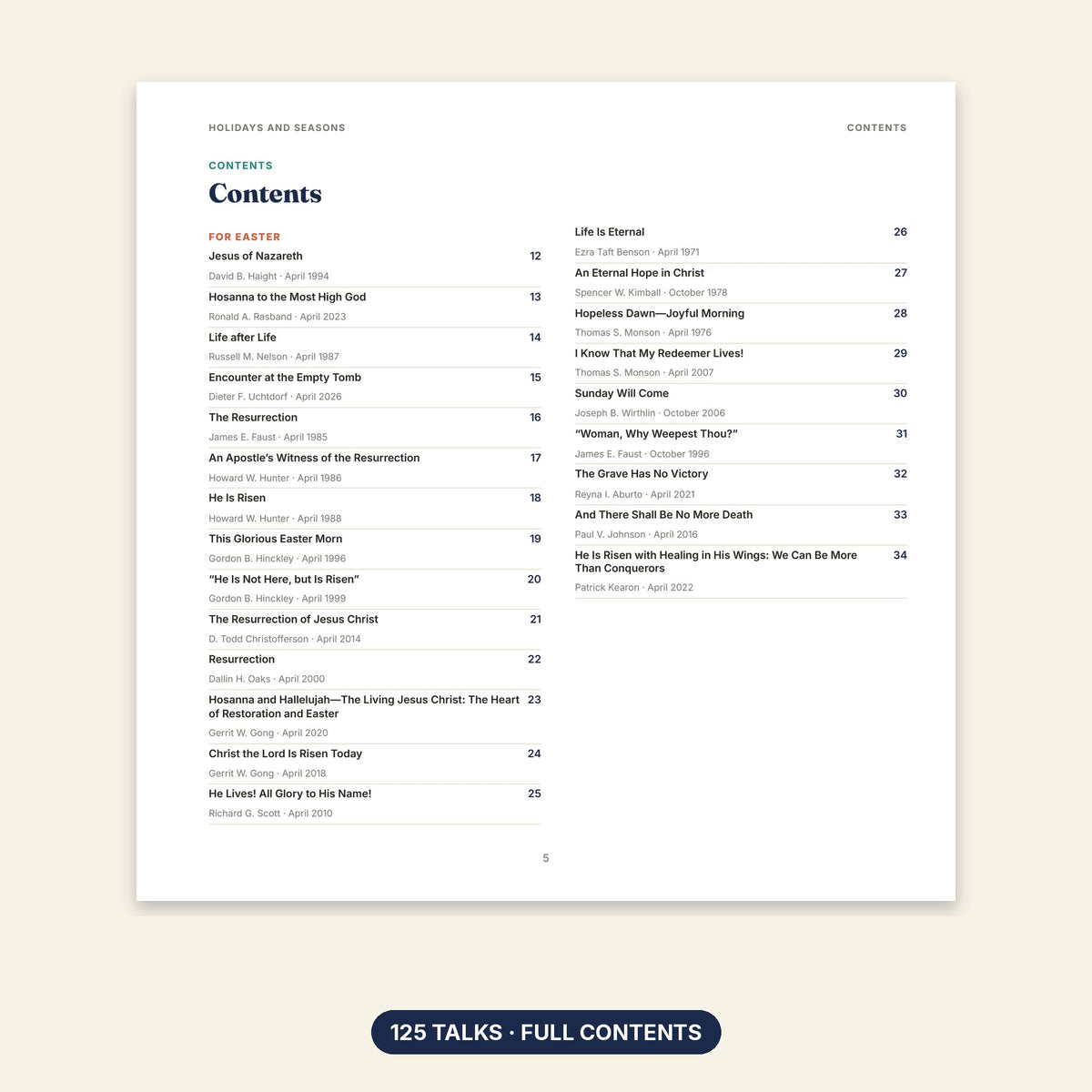 Holidays and Seasons contents page