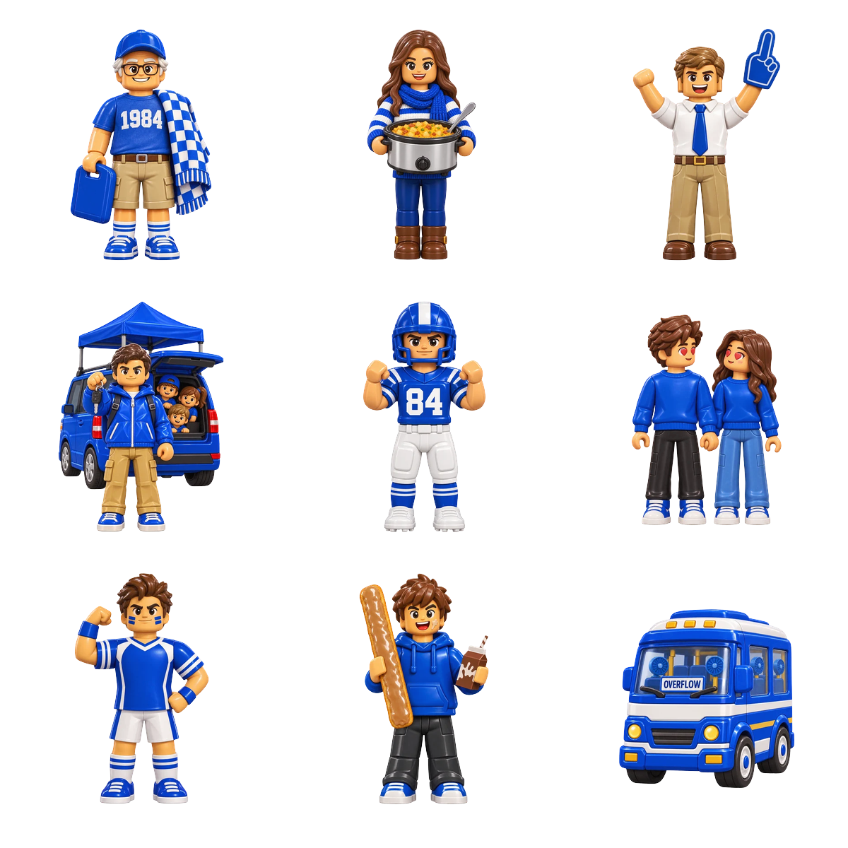 Blue fan figures from Holy War Chess, the design printed on this tie