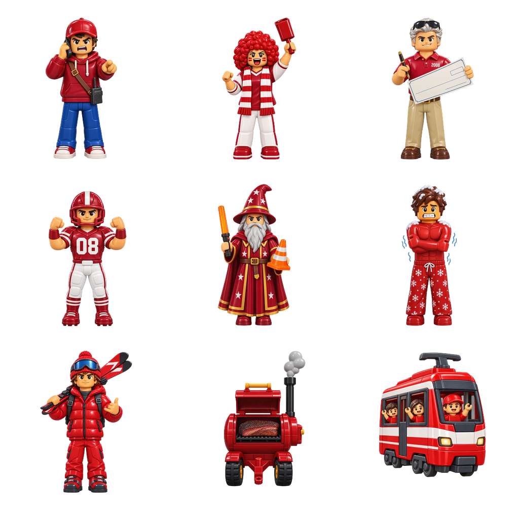 Red fan figures from Holy War Chess, the design printed on this pair of socks