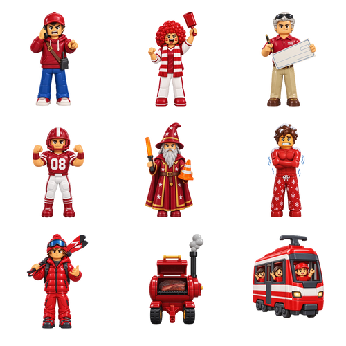 Red fan figures from Holy War Chess, the design printed on this pair of socks