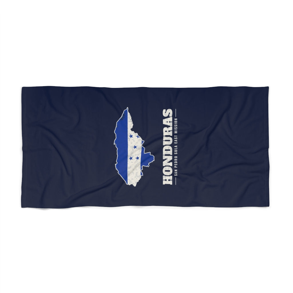 Honduras San Pedro Sula East Mission flag map beach towel by Weak Things view 2