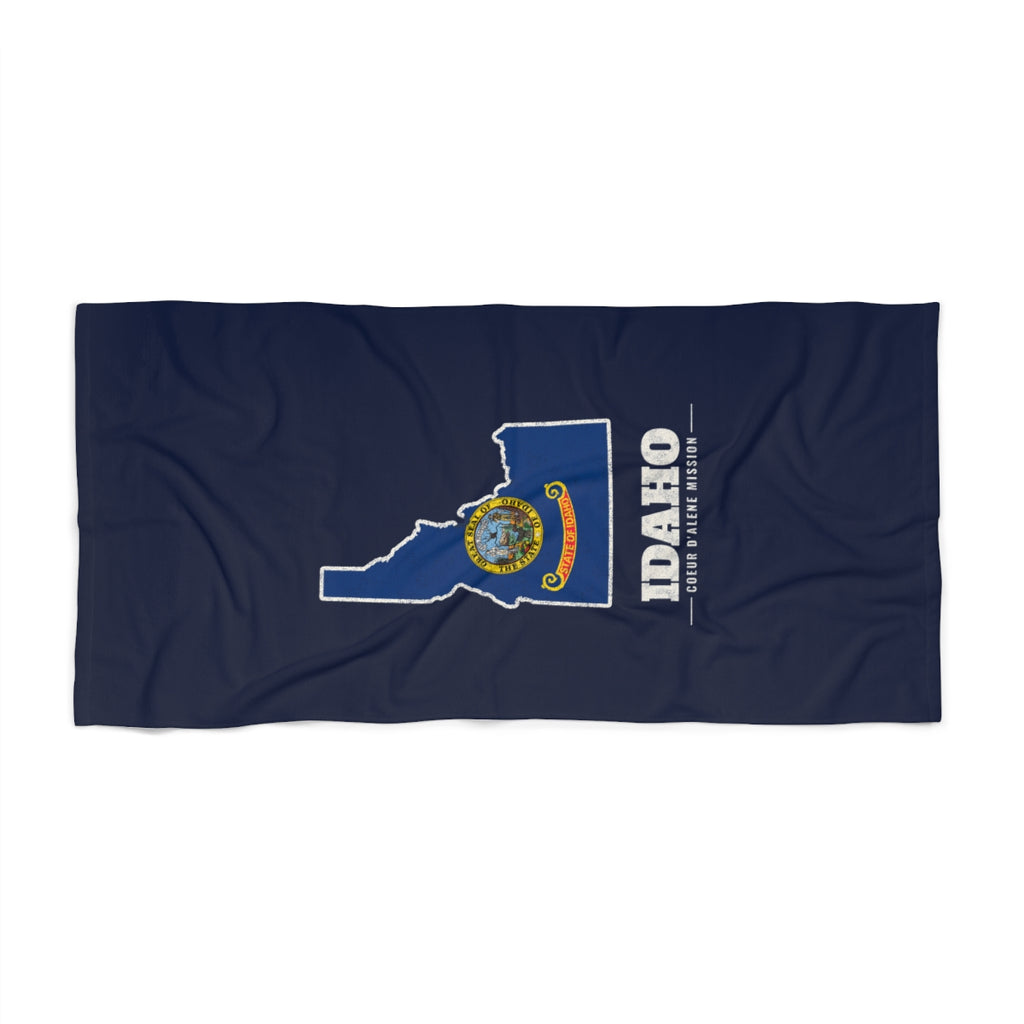 Idaho Coeur d'Alene Mission flag map beach towel by Weak Things view 2