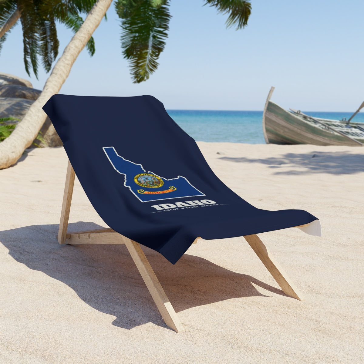 Idaho Coeur d'Alene Mission flag map beach towel by Weak Things