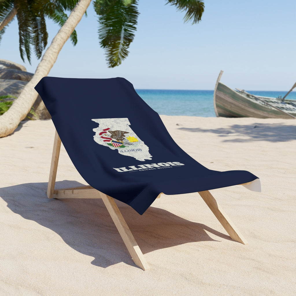 Illinois Chicago Mission flag map beach towel by Weak Things