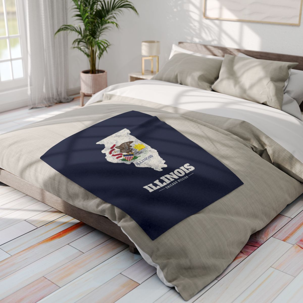 Illinois Chicago Mission flag map fleece blanket by Weak Things view 4