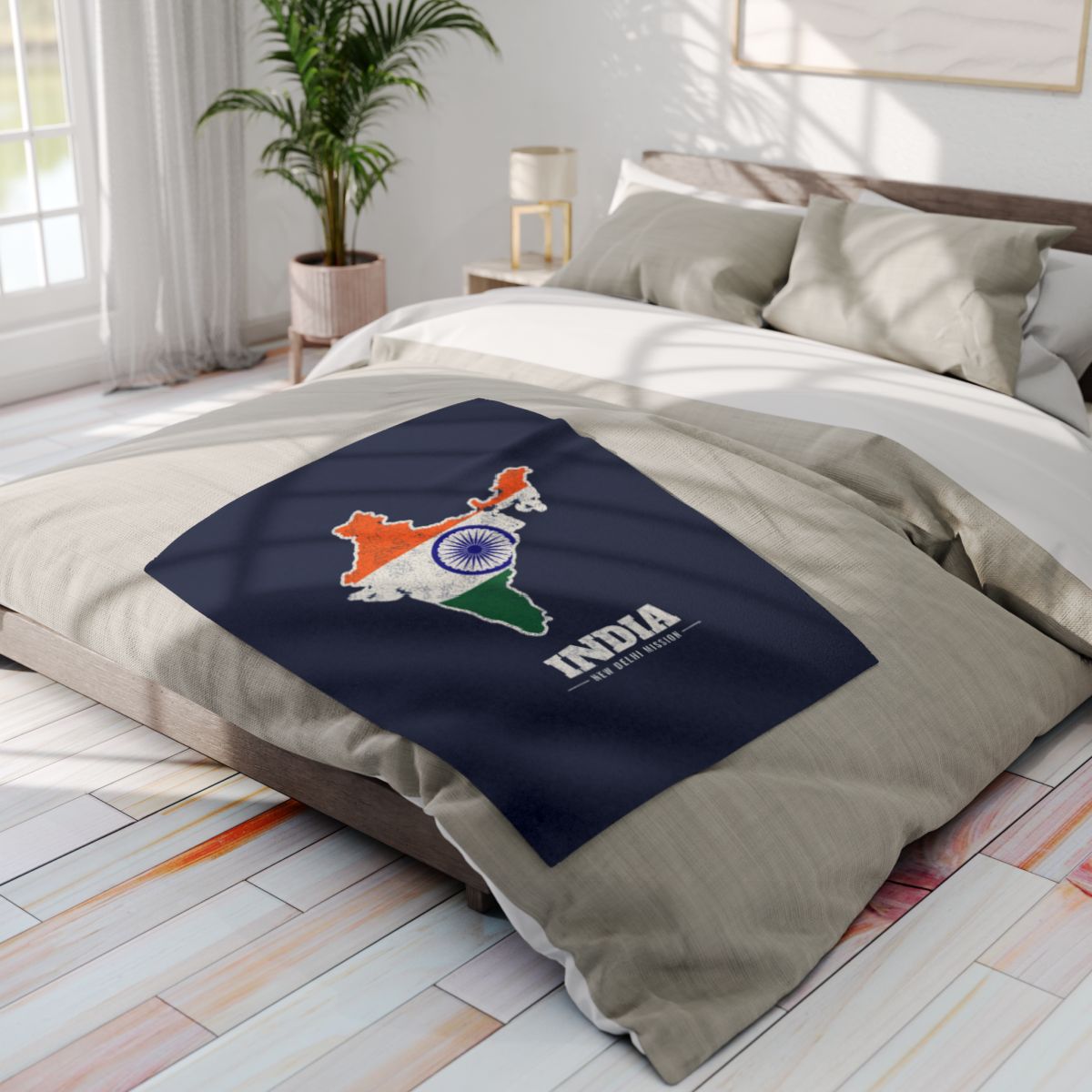 India New Delhi Mission flag map fleece blanket by Weak Things view 4