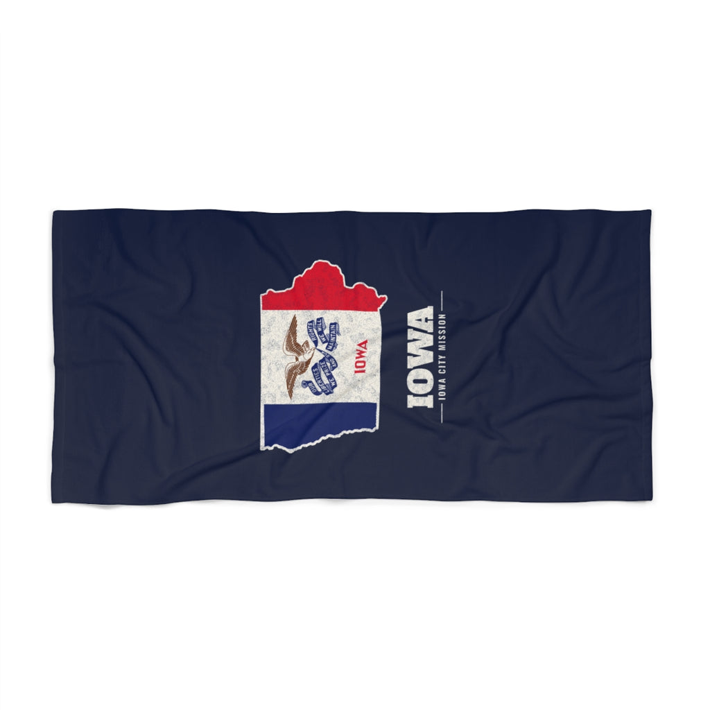 Iowa Iowa City Mission flag map beach towel by Weak Things view 2