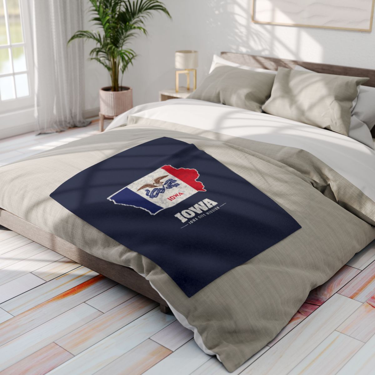 Iowa Iowa City Mission flag map fleece blanket by Weak Things view 4