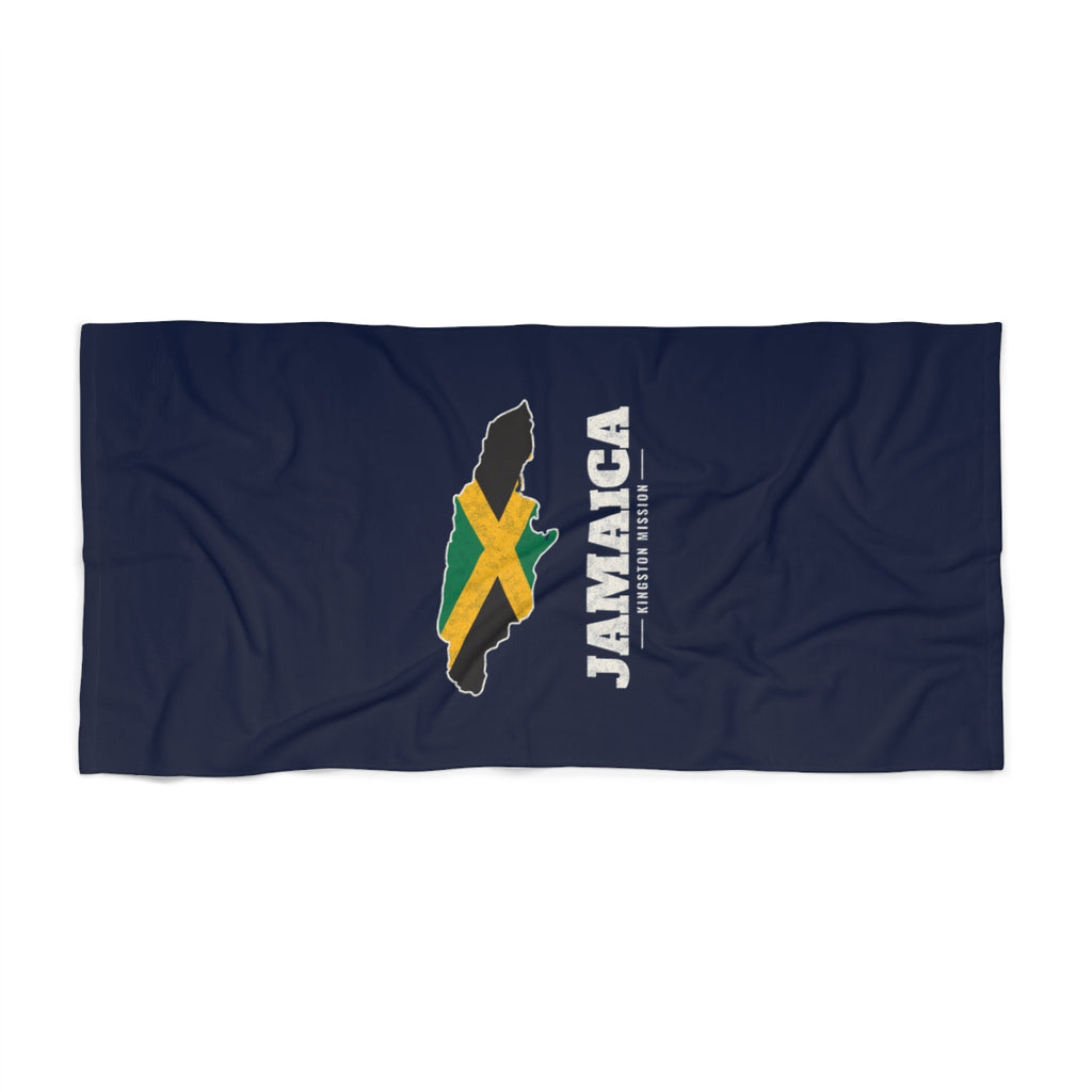 Jamaica Kingston Mission flag map beach towel by Weak Things view 2