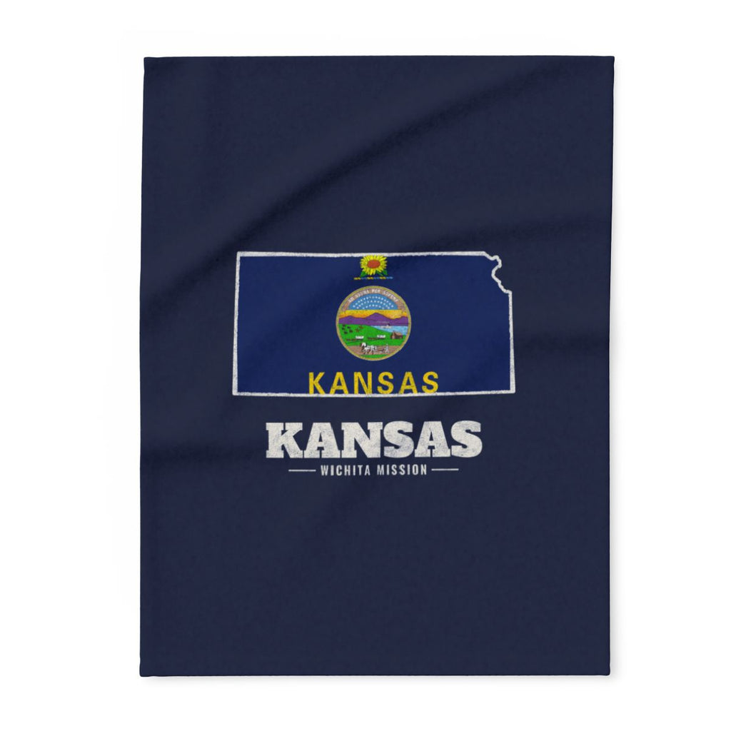 Kansas Wichita Mission flag map fleece blanket by Weak Things