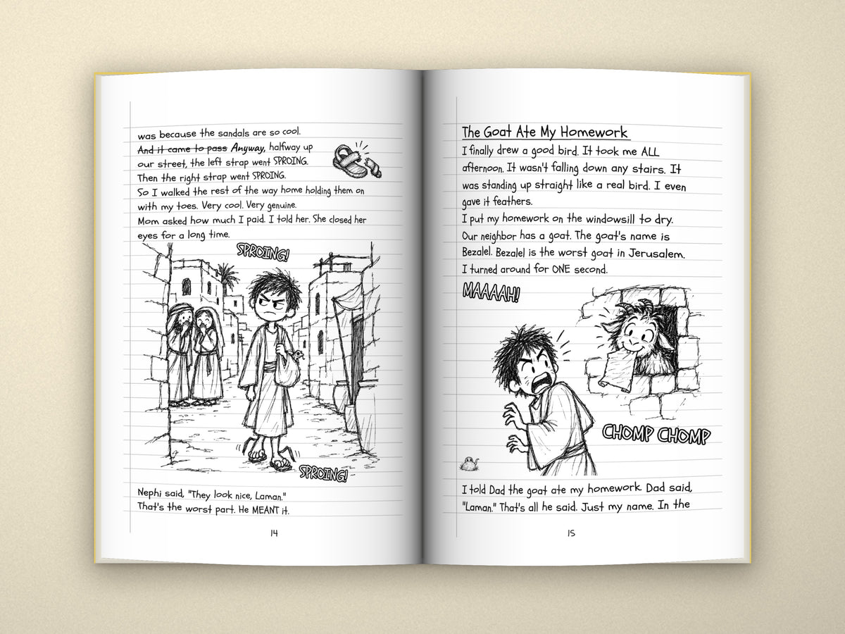 Laman's Journal Book 1 paperback open to pages 14–15