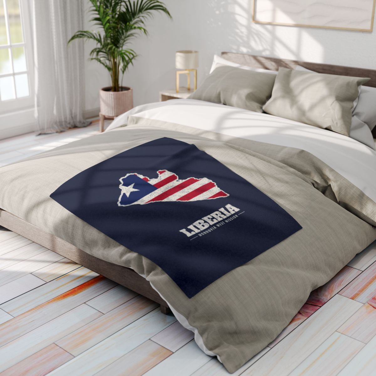 Liberia Monrovia West Mission flag map fleece blanket by Weak Things view 4