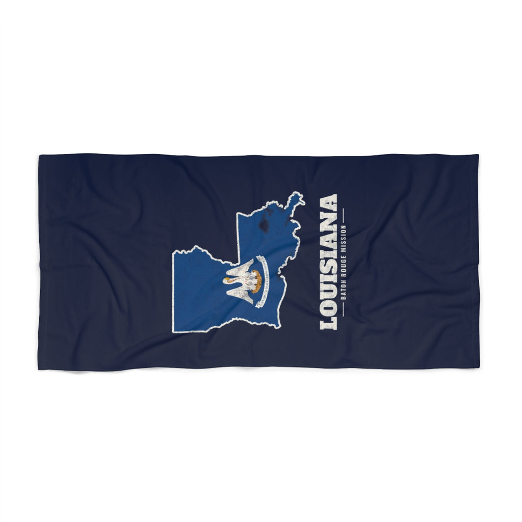 Louisiana Baton Rouge Mission flag map beach towel by Weak Things view 2