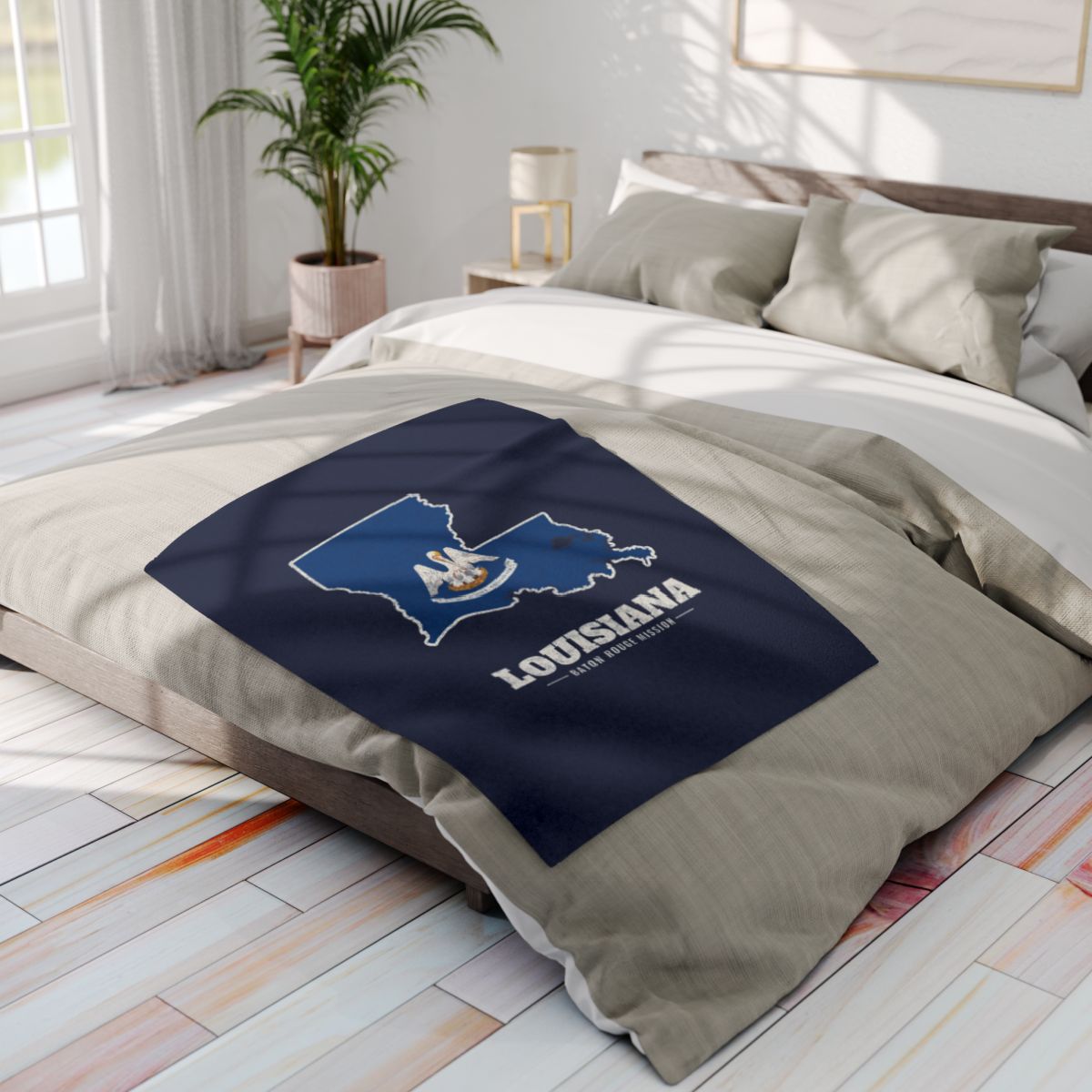 Louisiana Baton Rouge Mission flag map fleece blanket by Weak Things view 4