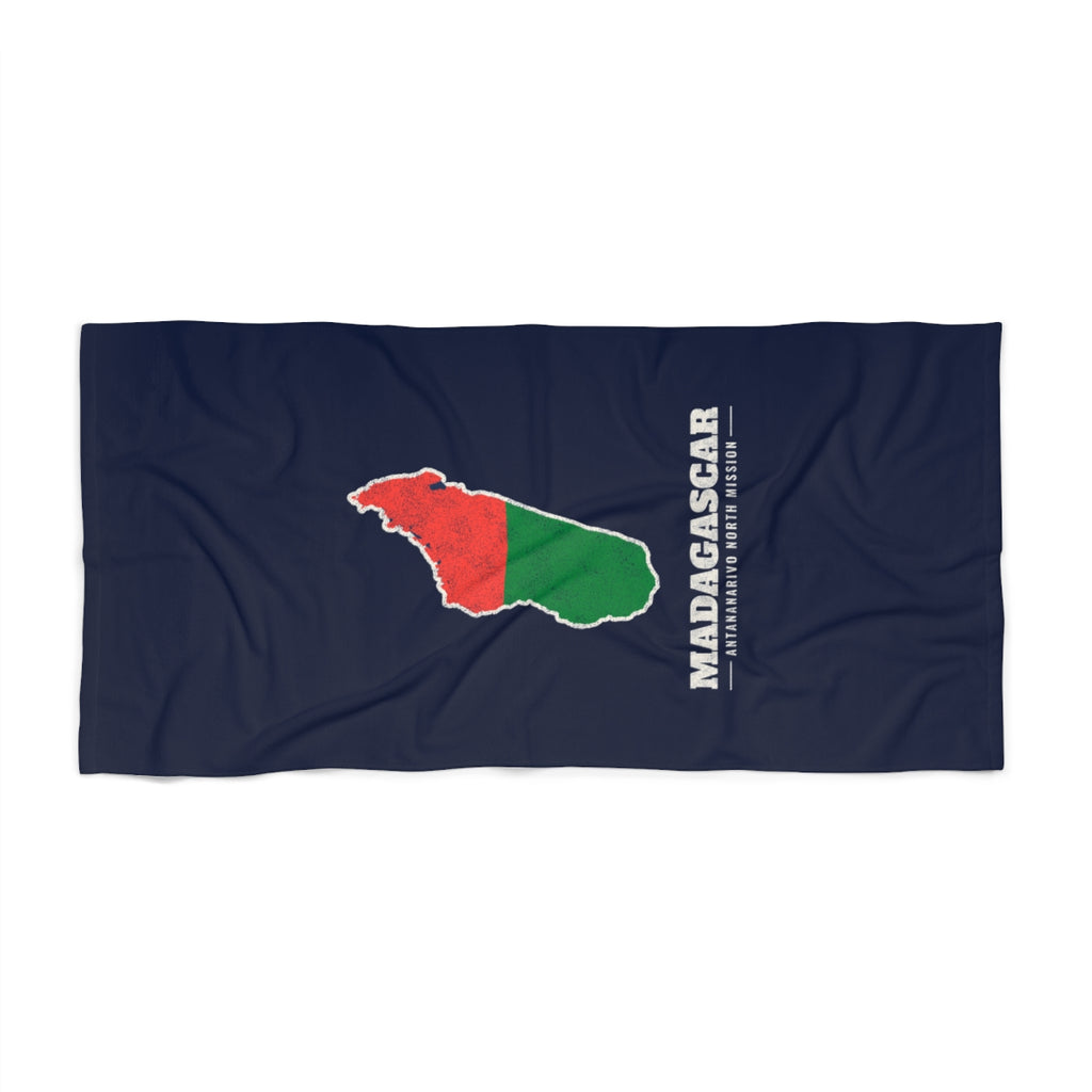 Madagascar Antananarivo North Mission flag map beach towel by Weak Things view 2