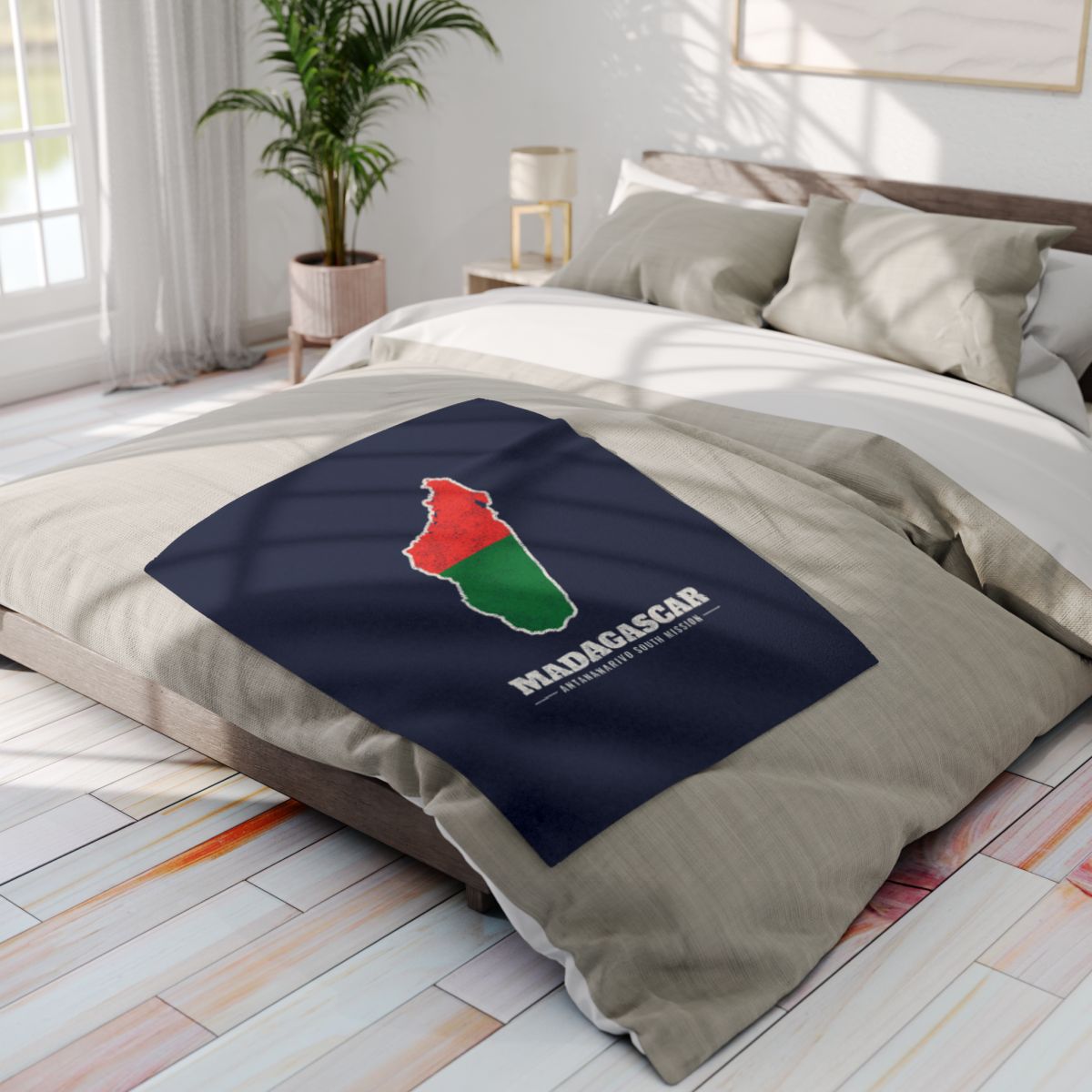 Madagascar Antananarivo South Mission flag map fleece blanket by Weak Things view 4
