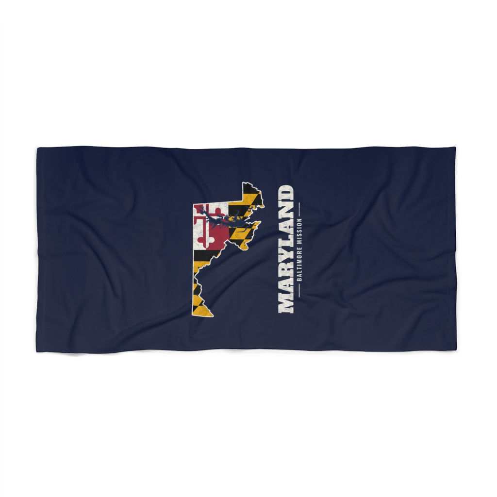 Maryland Baltimore Mission flag map beach towel by Weak Things view 2