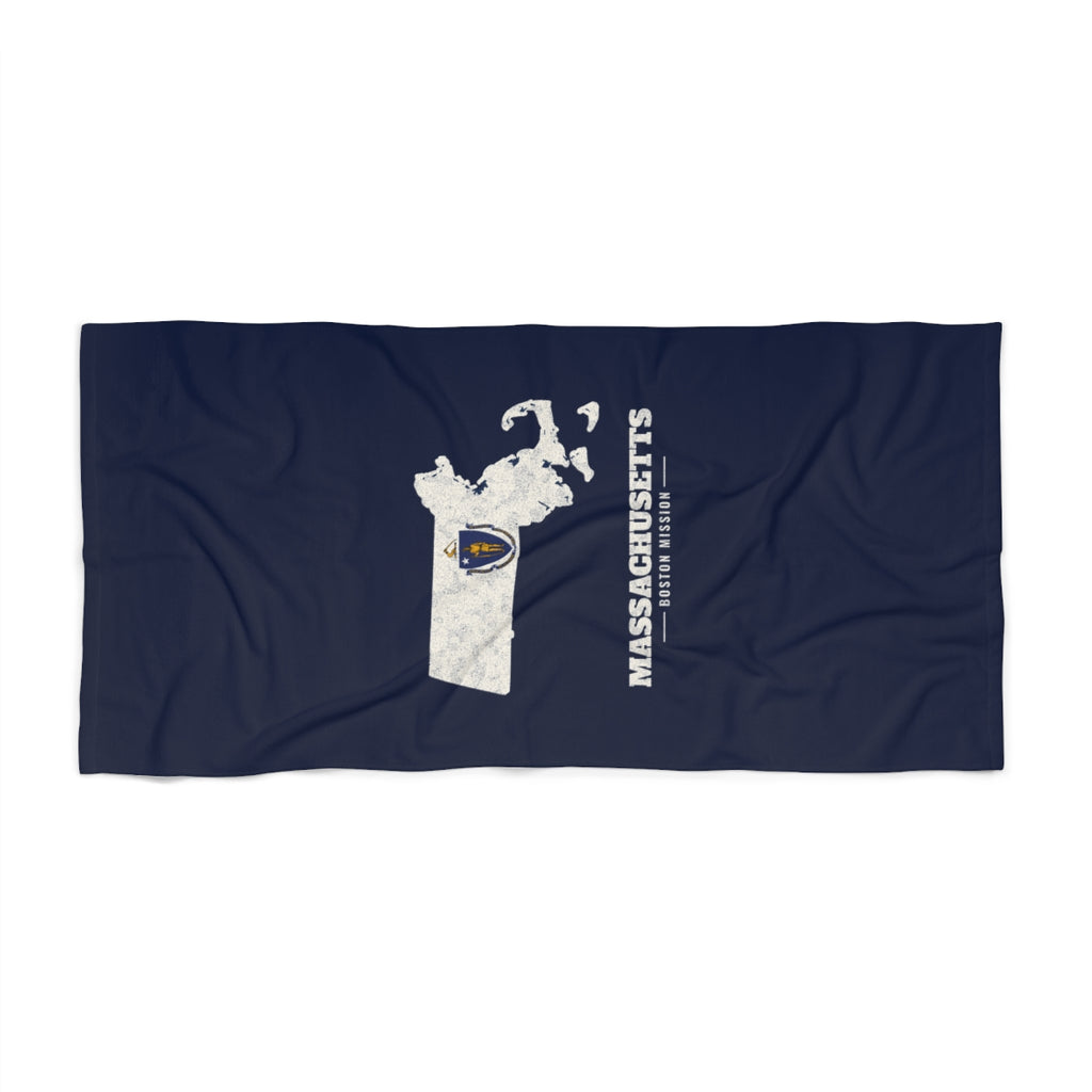 Massachusetts Boston Mission flag map beach towel by Weak Things view 2