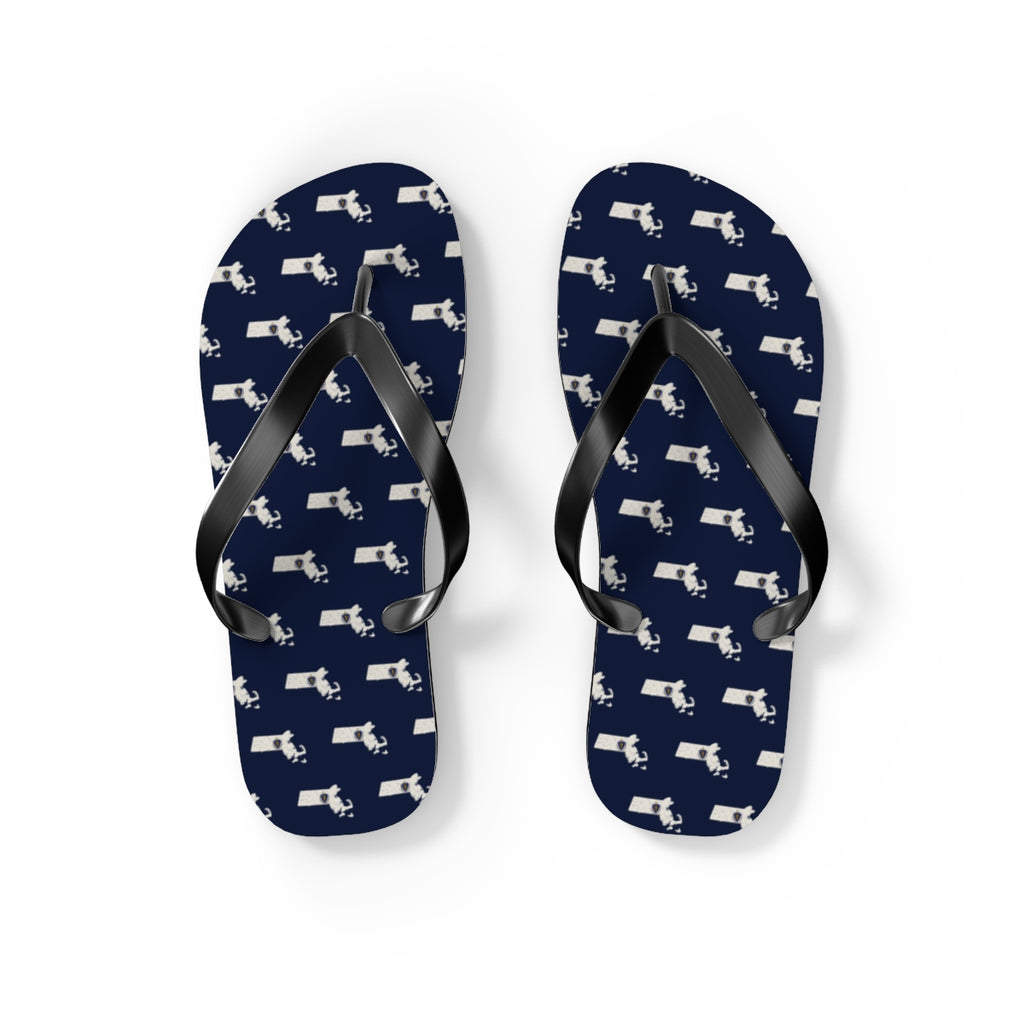 Massachusetts Mission flag map flip flops by Weak Things view 2