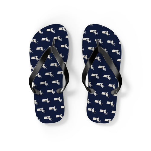 Massachusetts Mission flag map flip flops by Weak Things view 2