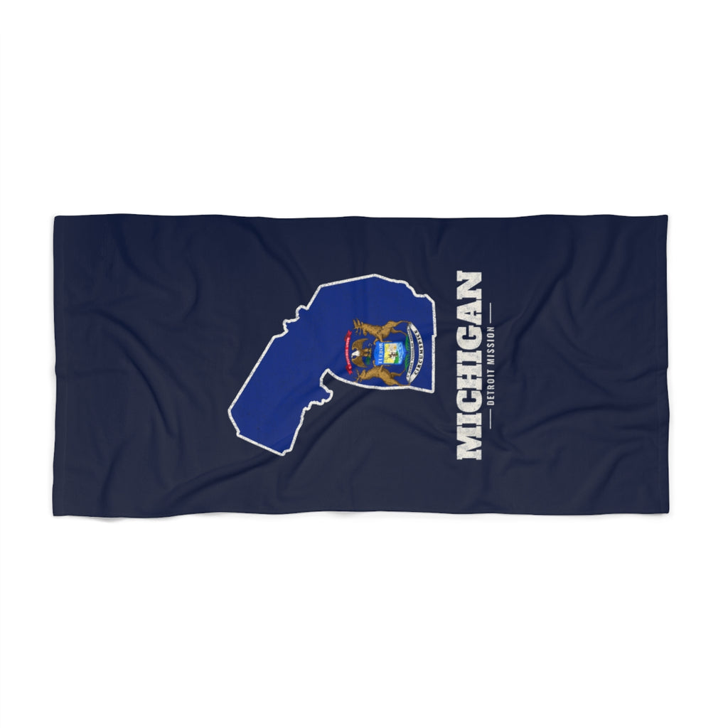 Michigan Detroit Mission flag map beach towel by Weak Things view 2
