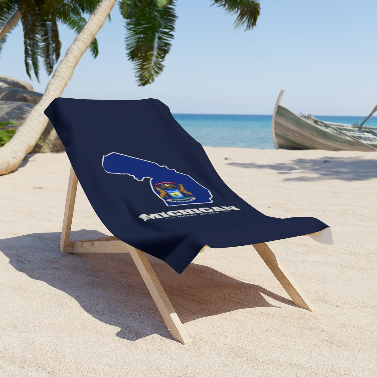 Michigan Detroit Mission flag map beach towel by Weak Things