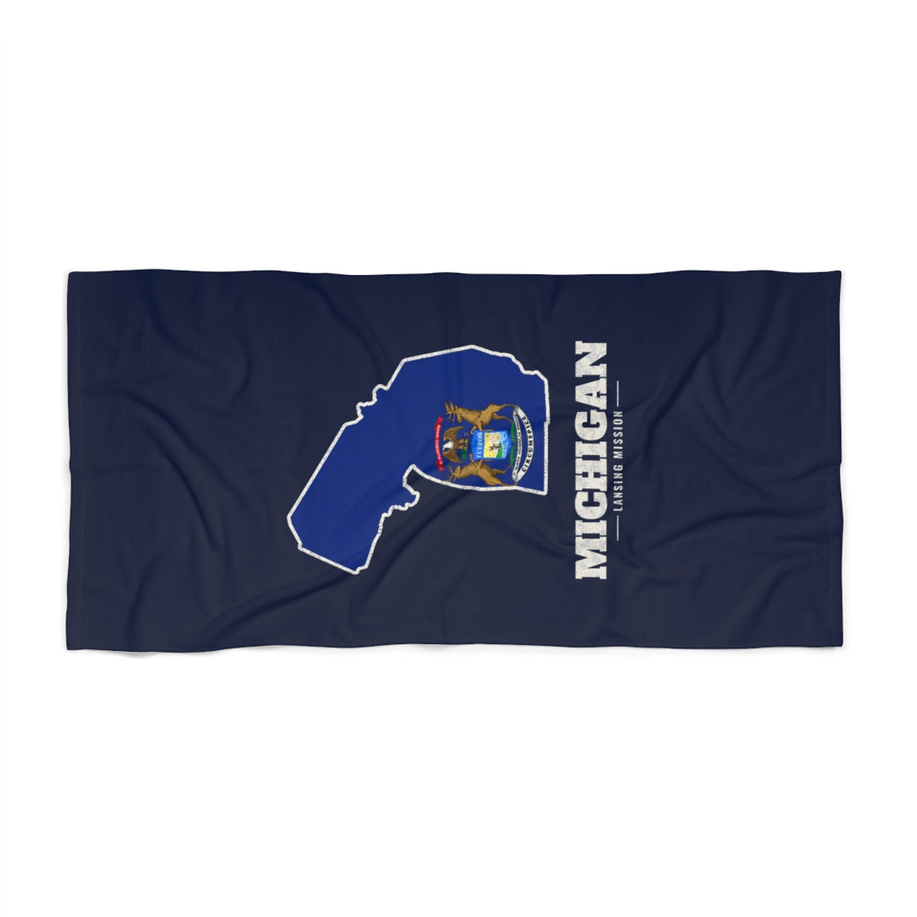 Michigan Lansing Mission flag map beach towel by Weak Things view 2