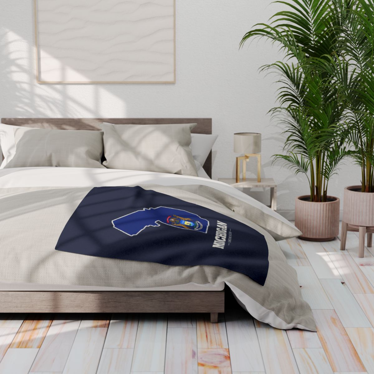 Michigan Lansing Mission flag map fleece blanket by Weak Things view 3