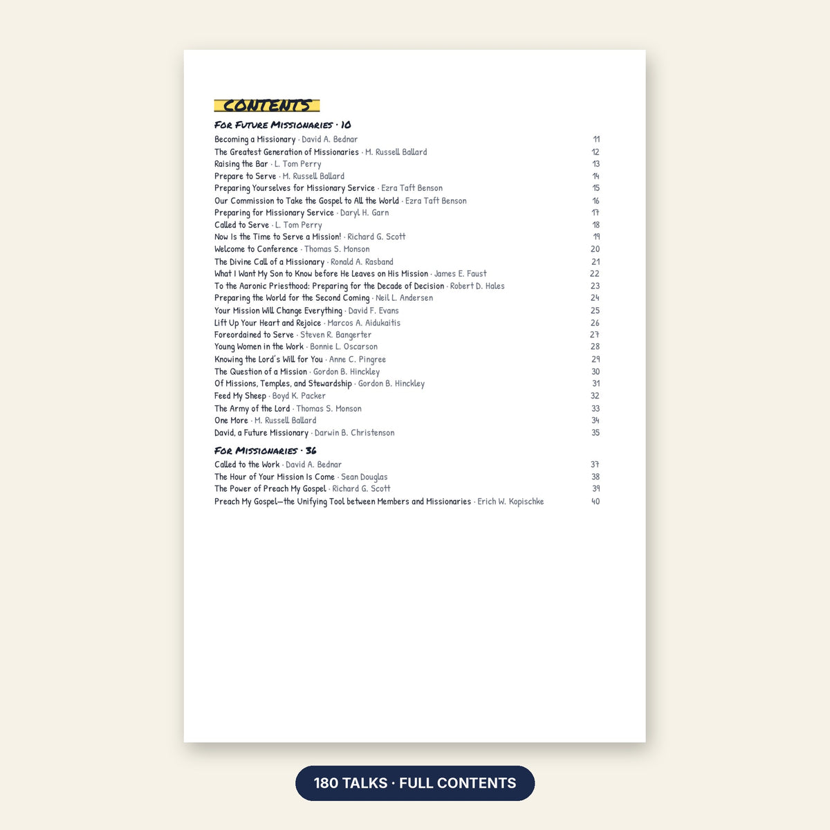 Missionary Study Journal contents page