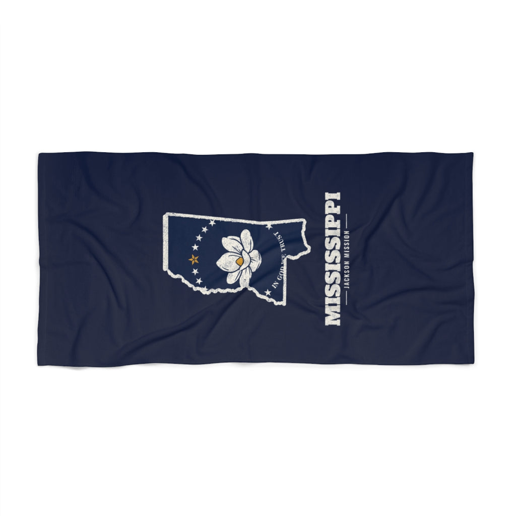 Mississippi Jackson Mission flag map beach towel by Weak Things view 2