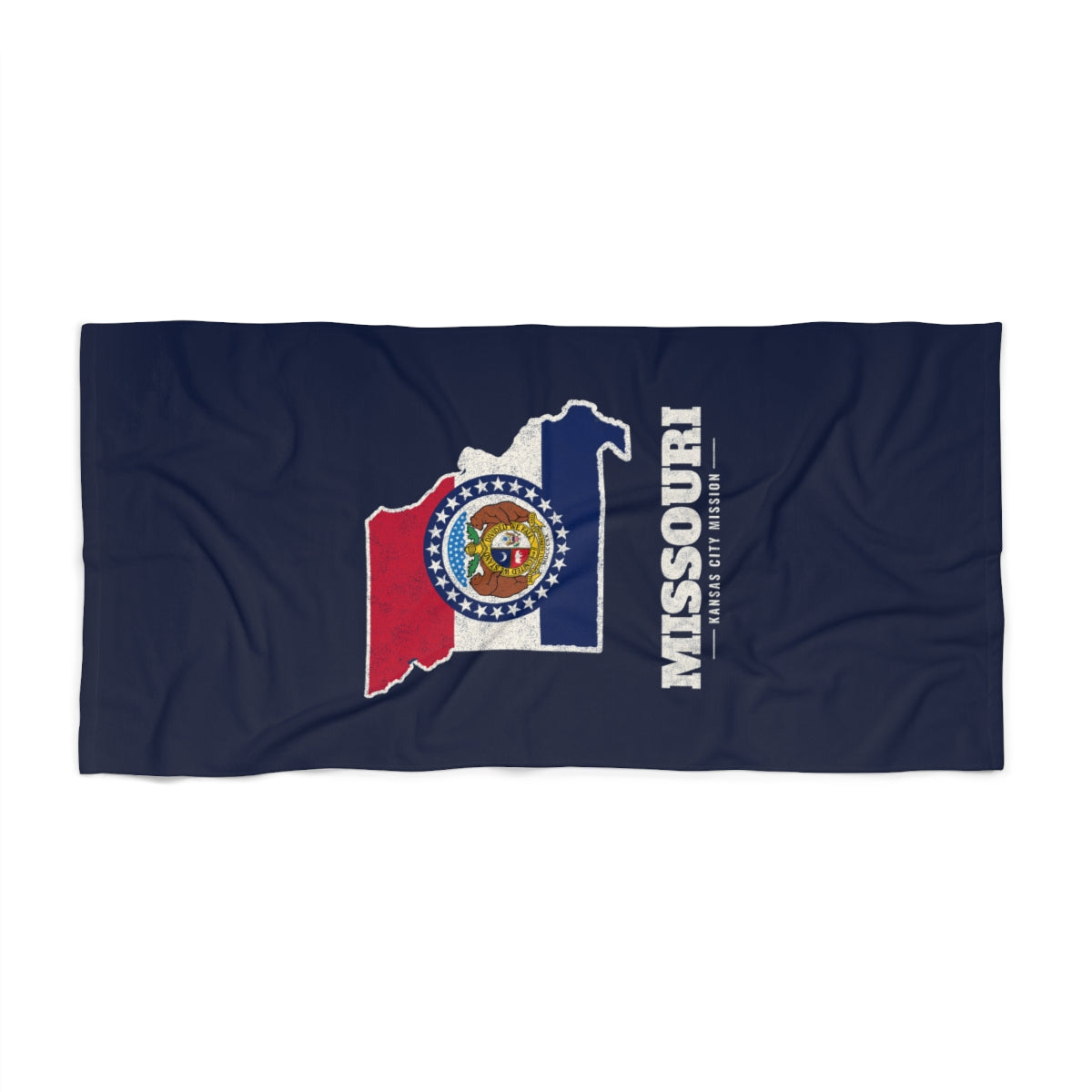Missouri Kansas City Mission flag map beach towel by Weak Things view 2