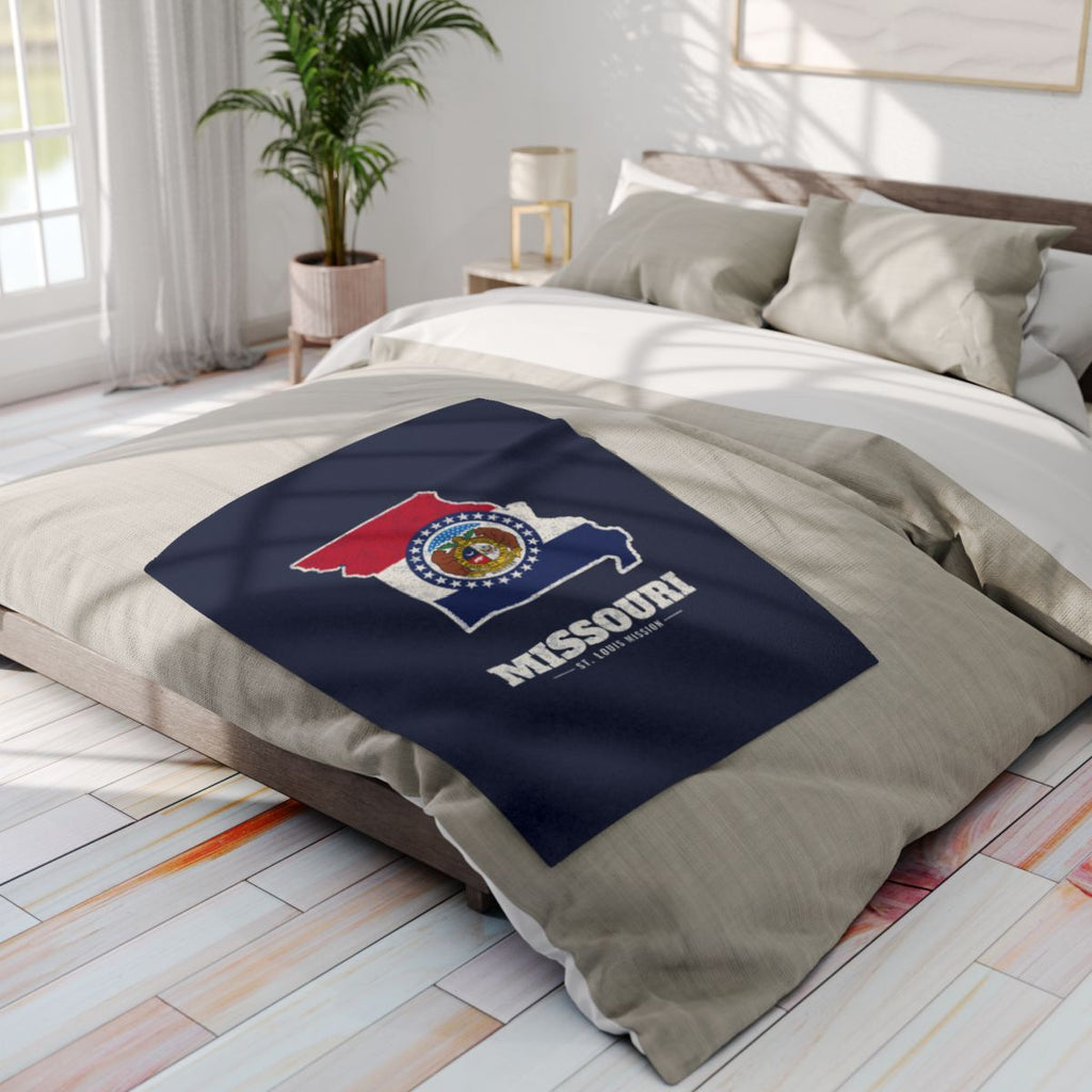 Missouri St. Louis Mission flag map fleece blanket by Weak Things view 4